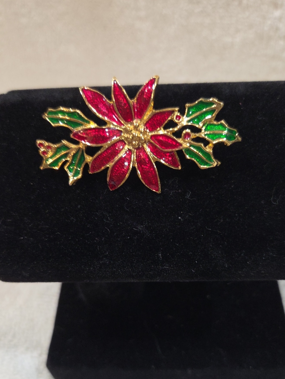 Holiday Poinsettia Red and Green Tack Pin